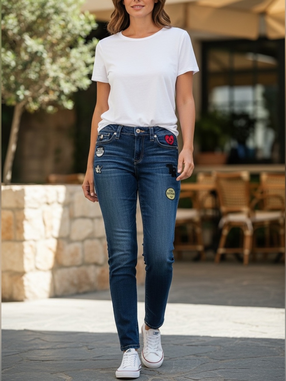 True Religion Indigo Straight-leg Jeans with Branded Patch Accents
